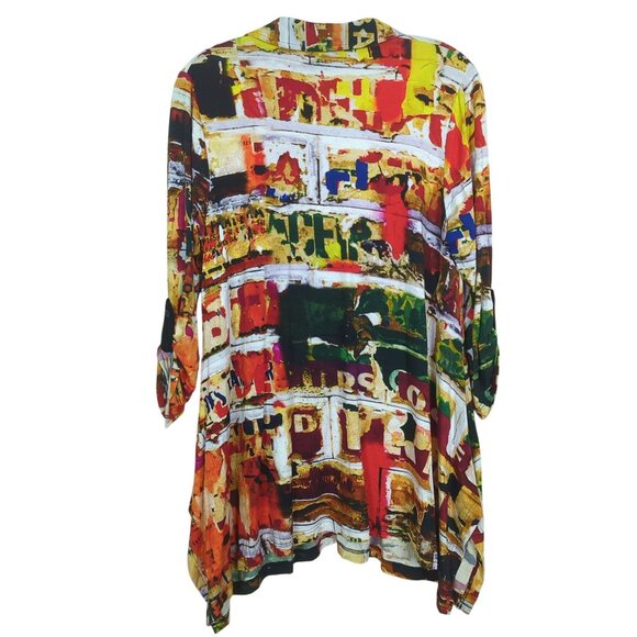 Lynn Ritchie Silver Colorful Abstract Print Open Front zip Top Logan look size M - Picture 5 of 16